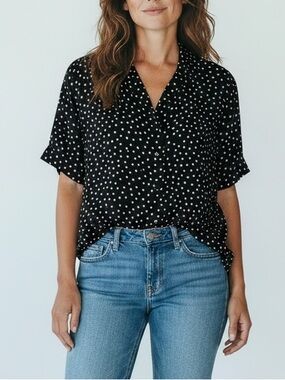 Lulu's Black and White Polka Dot Button-Up Blouse